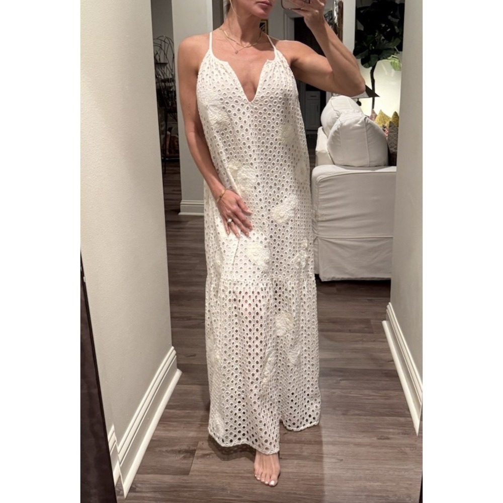 Marie Oliver Adley Dress White Eyelet Floral Daisy Flowy Fairycore Garden Maxi